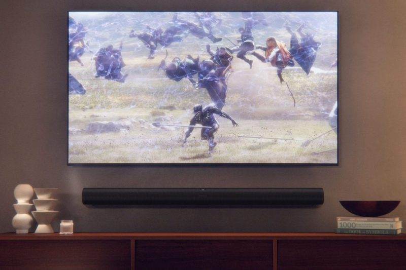 An image of a mounted television with Avengers: Infinity War playing