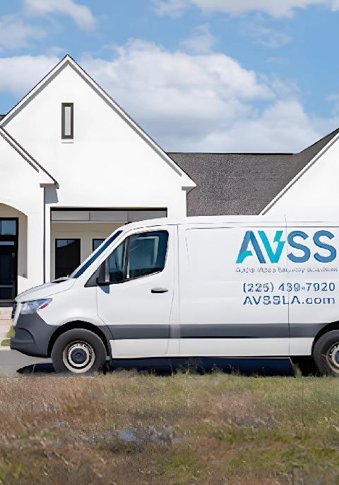 An AVSS van in front of a house